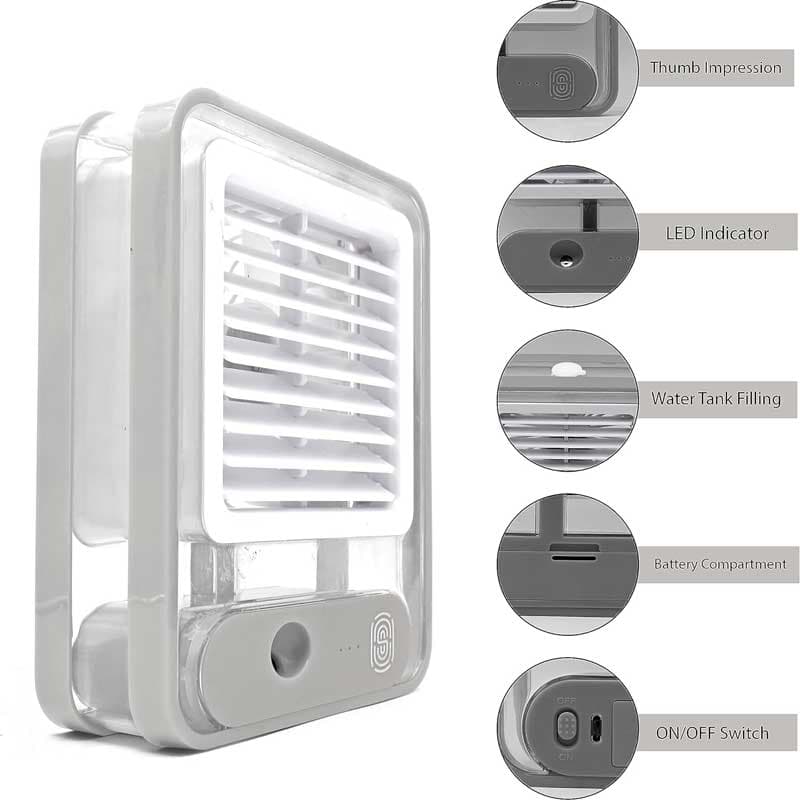 پنکه مه پاش شارژی مدل transparent spray lightfan — تصویر ۵