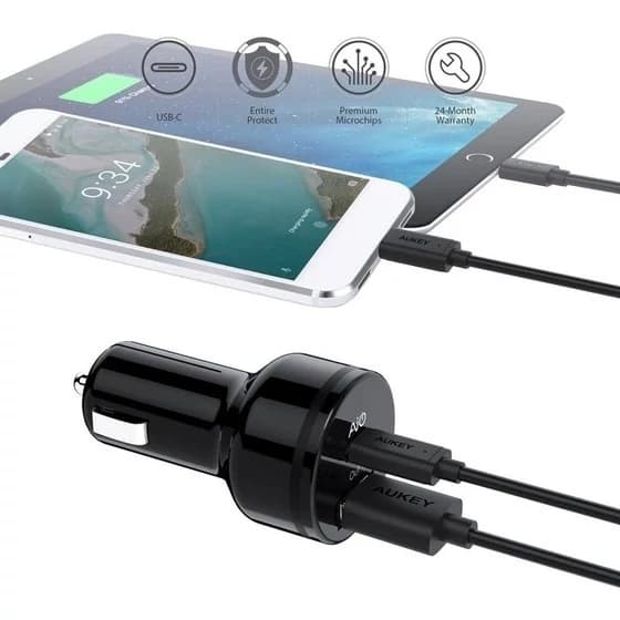 شارژر فندکی 2 پورت 25 وات آکی مدل Aukey 2 Port USB-C Car Charger CC-Y9 — تصویر ۹