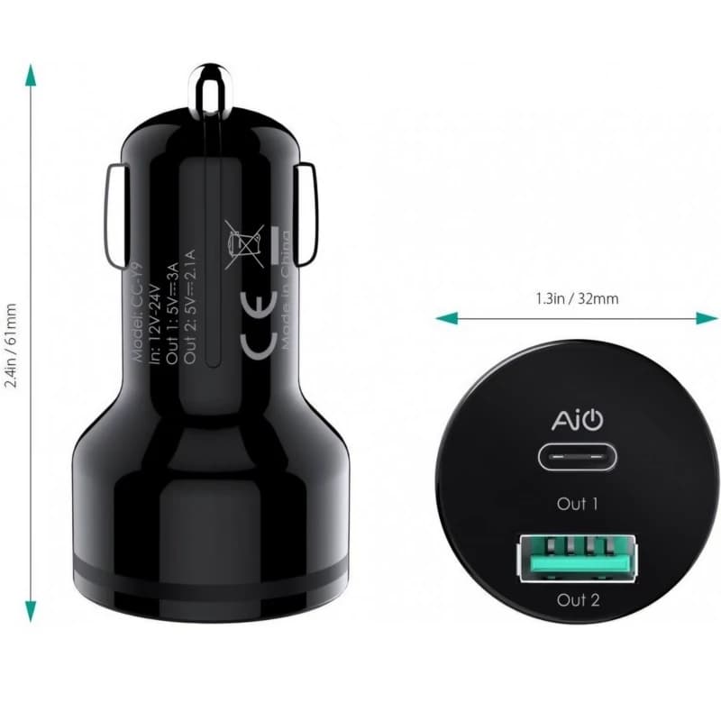 شارژر فندکی 2 پورت 25 وات آکی مدل Aukey 2 Port USB-C Car Charger CC-Y9 — تصویر ۴
