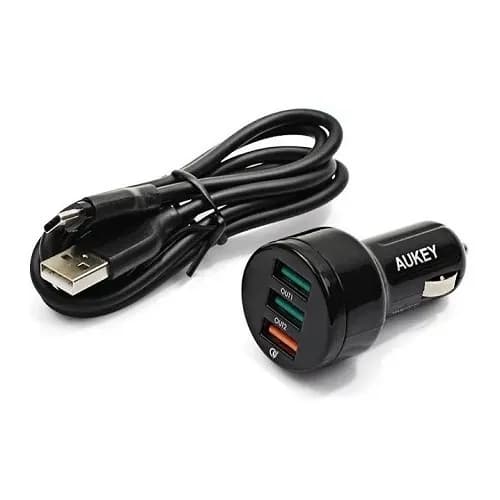 شارژر فندکی 3 پورت و فست شارژ آکی Aukey CC-T11 QC3.0 3A PD 42W به همراه کابل Type-C — تصویر ۳