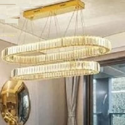 لوستر مدرن آویز 2 حلقه بیضی سایز 60 یا 80 سانتیمتر با کریستال بلند 7 سانتی (2 سال ضمانت)