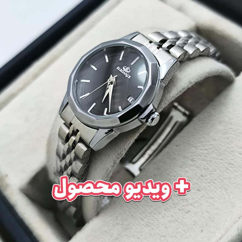 ساعت زنانه الگانس تاریخ دار – نقره ای صفحه مشکی – 225901