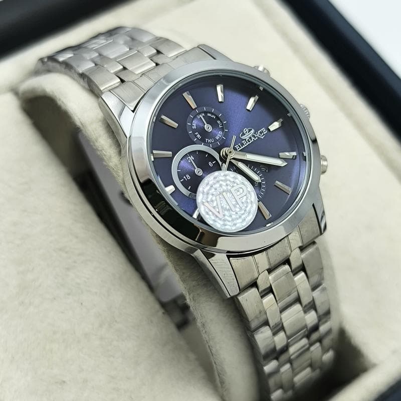 ساعت زنانه الگانس تاریخ دار -طرح سه موتور صفحه آبی – 220301 — تصویر ۳