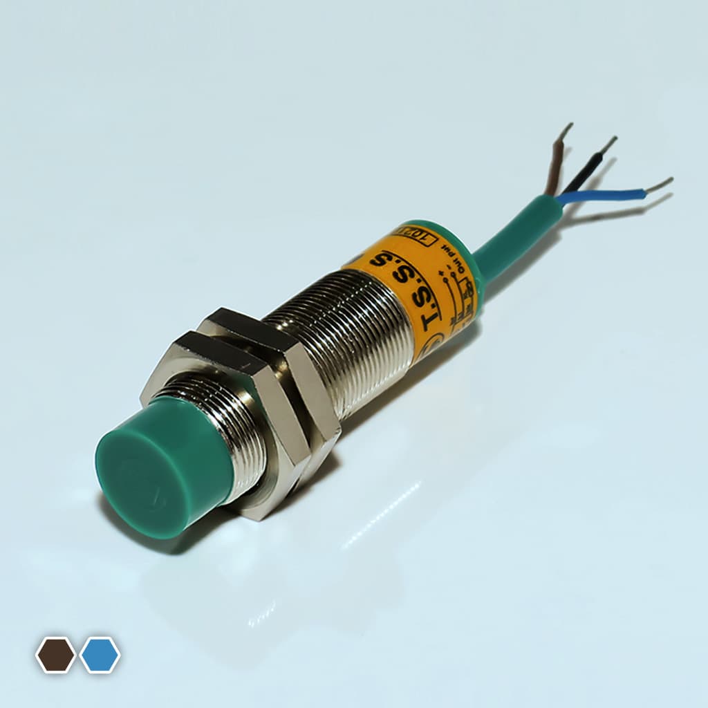 سنسور القایی تبریز سنسور، PNP-NC-NO، قطر 22، چهار سیمه، فاصله تشخیص 10mm، کد IS2210-P
