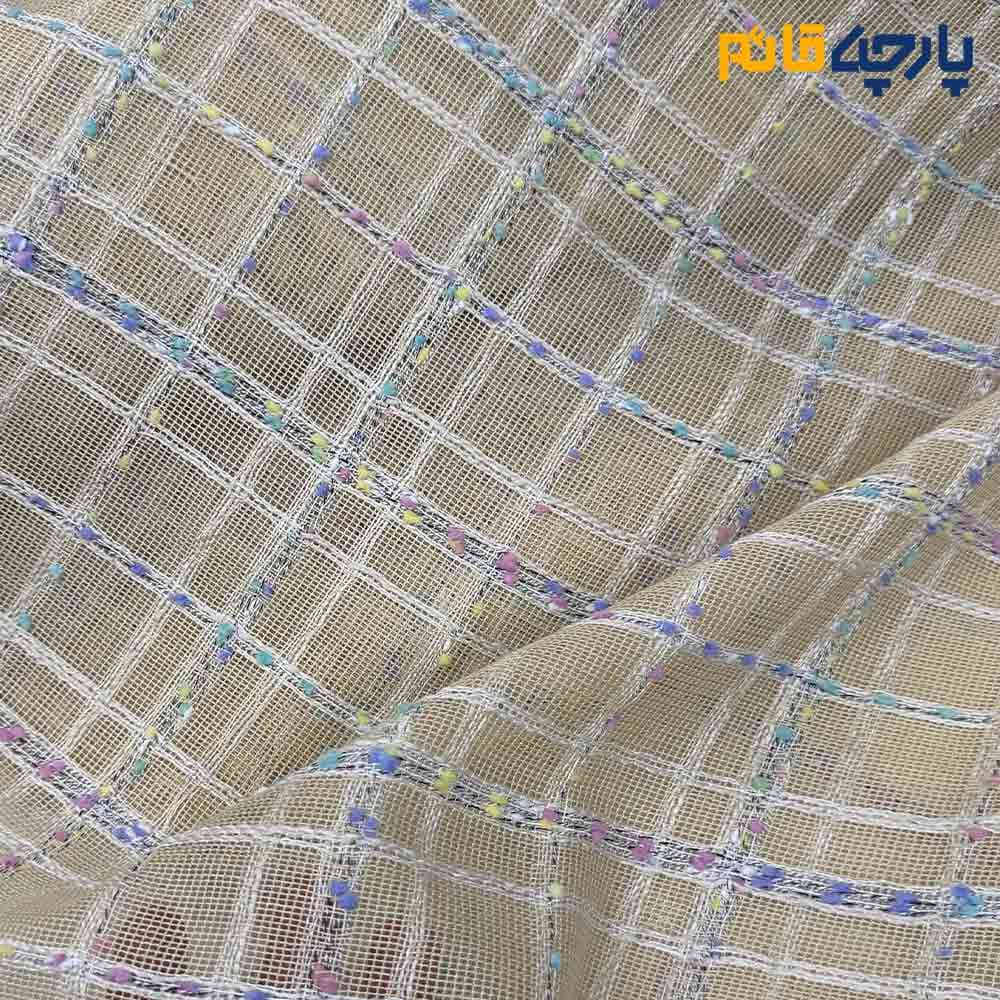 پارچه مجلسی تور کتان طرح بنکا رنک کرم لیمویی عرض 150 کد 13483 — تصویر ۳