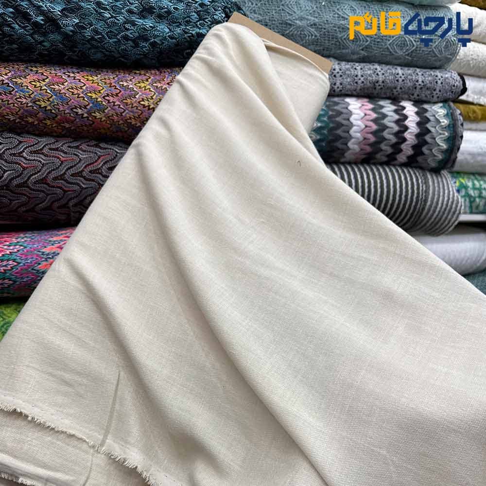 پارچه بهاره تابستانه لینن ساده رنگ کرم استخونی متوسط عرض ۱۵۰ کد11296