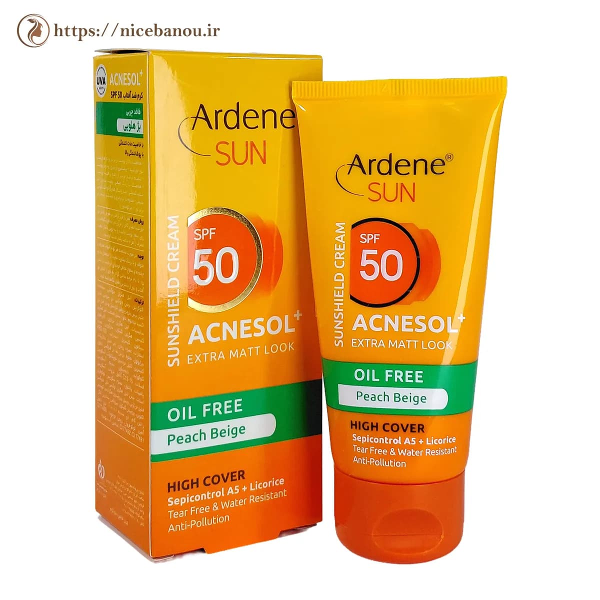 کرم ضد آفتاب رنگی آکنه سول پلاس آردن سان SPF 50 بژ هلویی 50 گرم