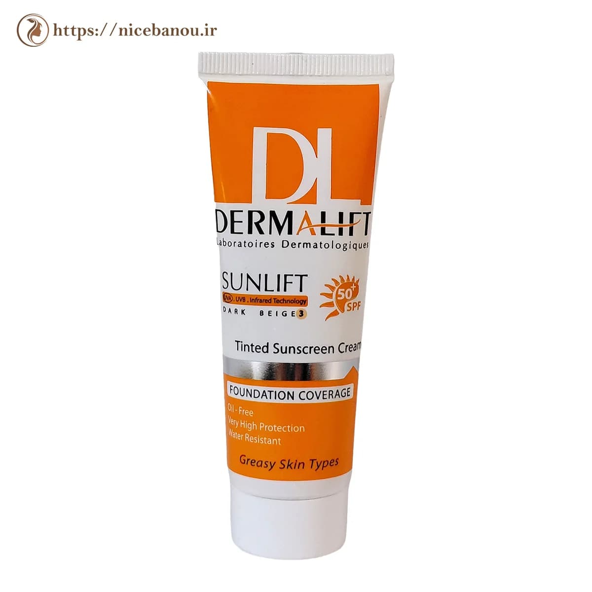 کرم ضد آفتاب رنگی درمالیفت سان لیفت SPF50+ بژ تیره شماره ۳ مناسب پوست چرب ۴۰ میلیلیتر — تصویر ۴