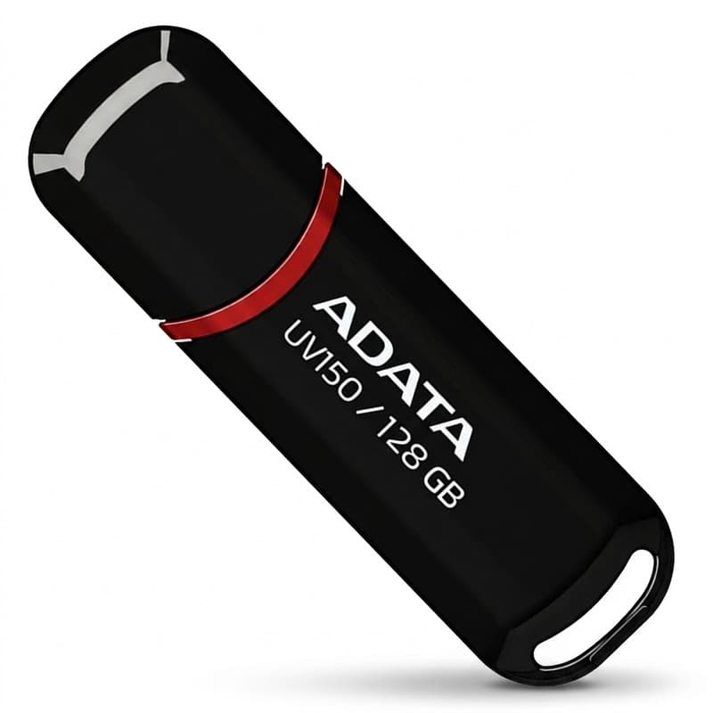 فلش مموری ای دیتا مدل UV150 ظرفیت 128 گیگابایت با رابط USB 3.2 Gen1 و پشتیبانی از انواع سیستمعامل، طراحی درپوشدار و سازگار با کامپیوتر، لپتاپ، موبایل و تلویزیون