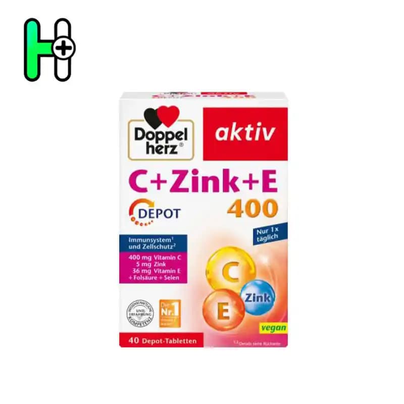 قرص ویتامین هایC+zink+E 400تقویت قوی سیستم ایمنی و محافظت آنتیاکسیدانی قدرتمند داپل هرز Doppelherz Vitamin C + Zink + Vitamin E 400