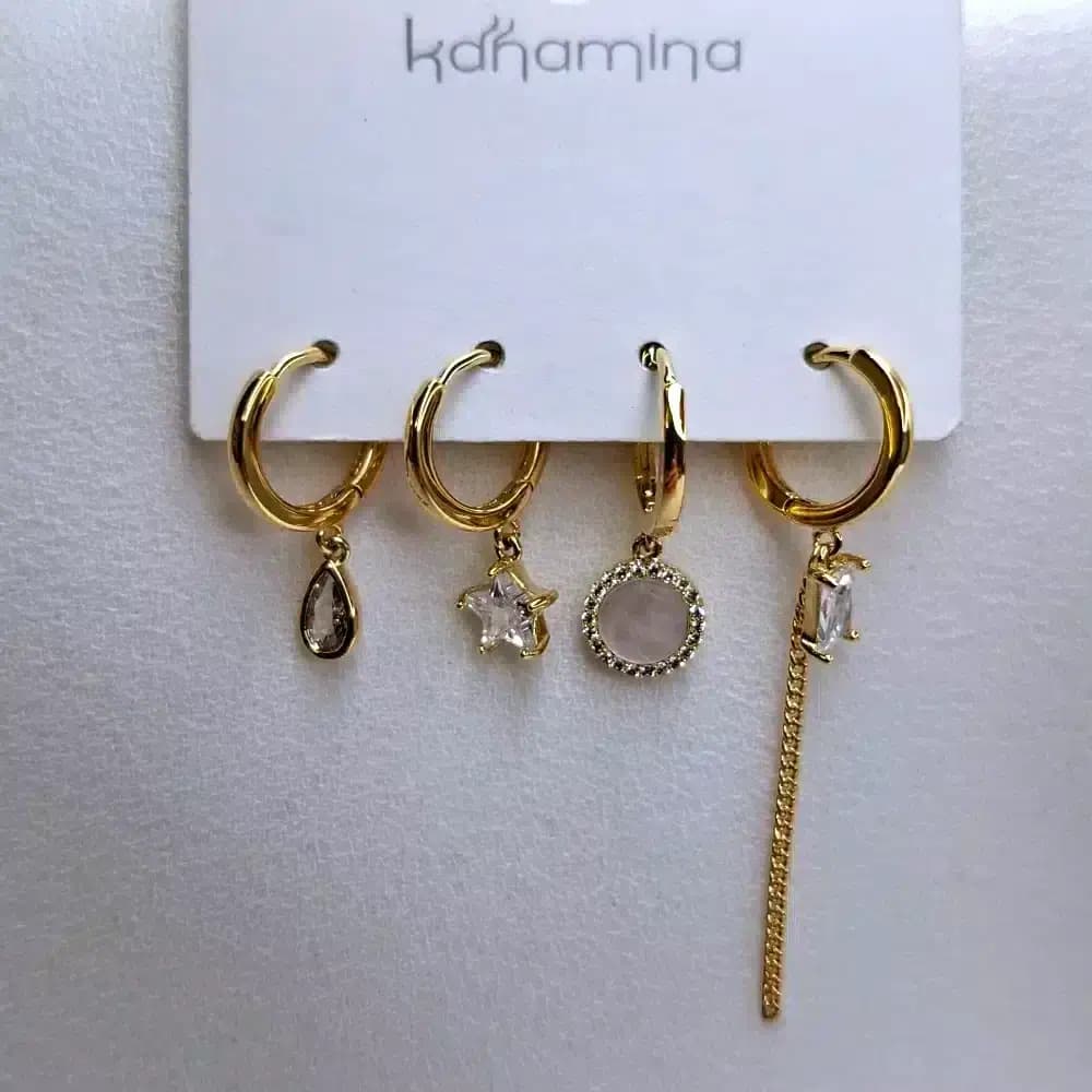 گوشواره زنانه چهار تکه آویز اشکال هندسی کانامینا مدل Kanamina 6638