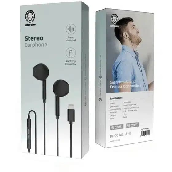 هندزفری باسیم گرین لاین Stereo Earphone Lightning — تصویر ۲