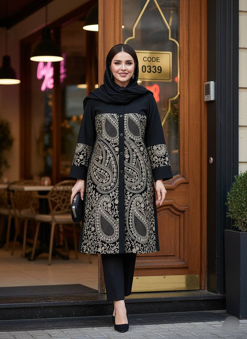 مانتو 0339 شانتون گلدوزی مجلسی زنانه (ضمانت اصالت) ارسال رایگان — تصویر ۳