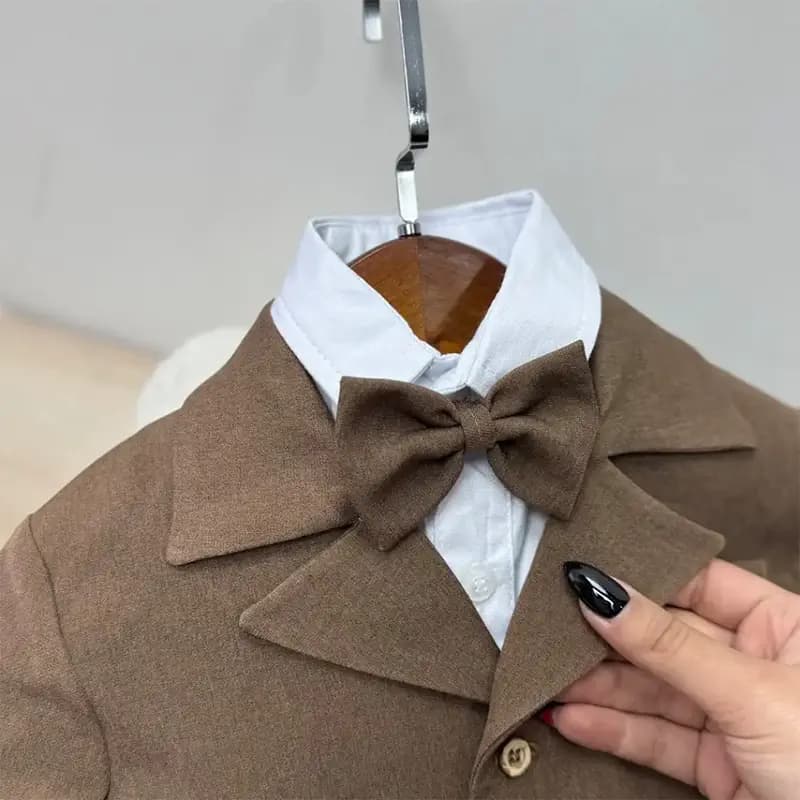 کت شلوار پسرانه قهوه ای روشن فاستونی کد A-4086 — تصویر ۵