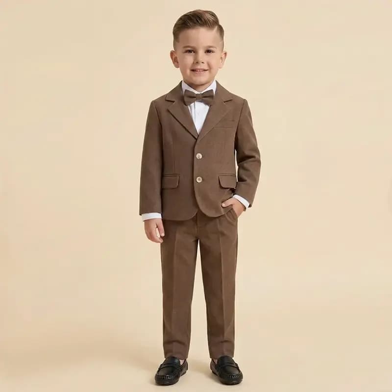 کت شلوار پسرانه قهوه ای روشن فاستونی کد A-4086 — تصویر ۲