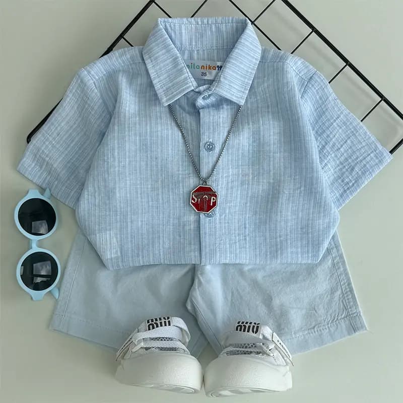 شومیز شلوارک بچگانه آبی تابستانی کد 1350