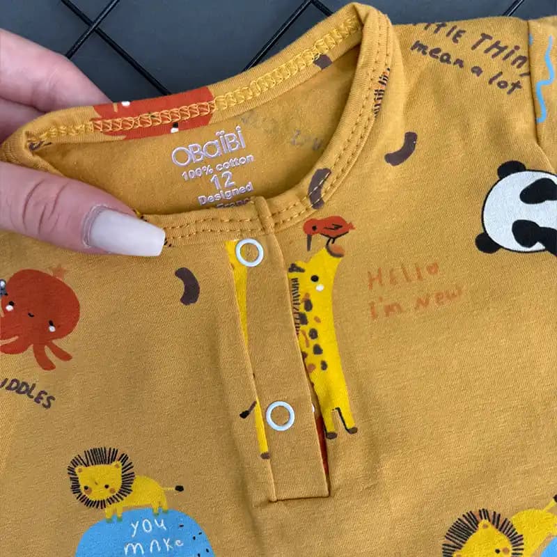 رامپر بچگانه آستین کوتاه نخ پنبه طرح حیوانات کد 4345 — تصویر ۶