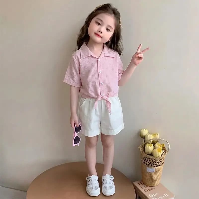 شومیز و شلوارک دخترانه گره ای تابستانه مدل جونیا کد ۴۲۸۸ — تصویر ۷