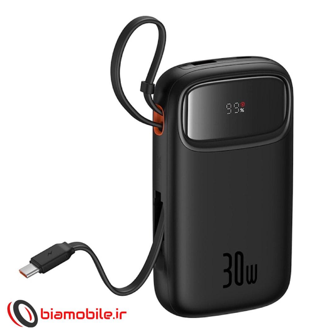 پاوربانک بیسوس QPow2 Dual Cable ظرفیت 20000 میلی آمپر ساعت با توان ۳۰ وات