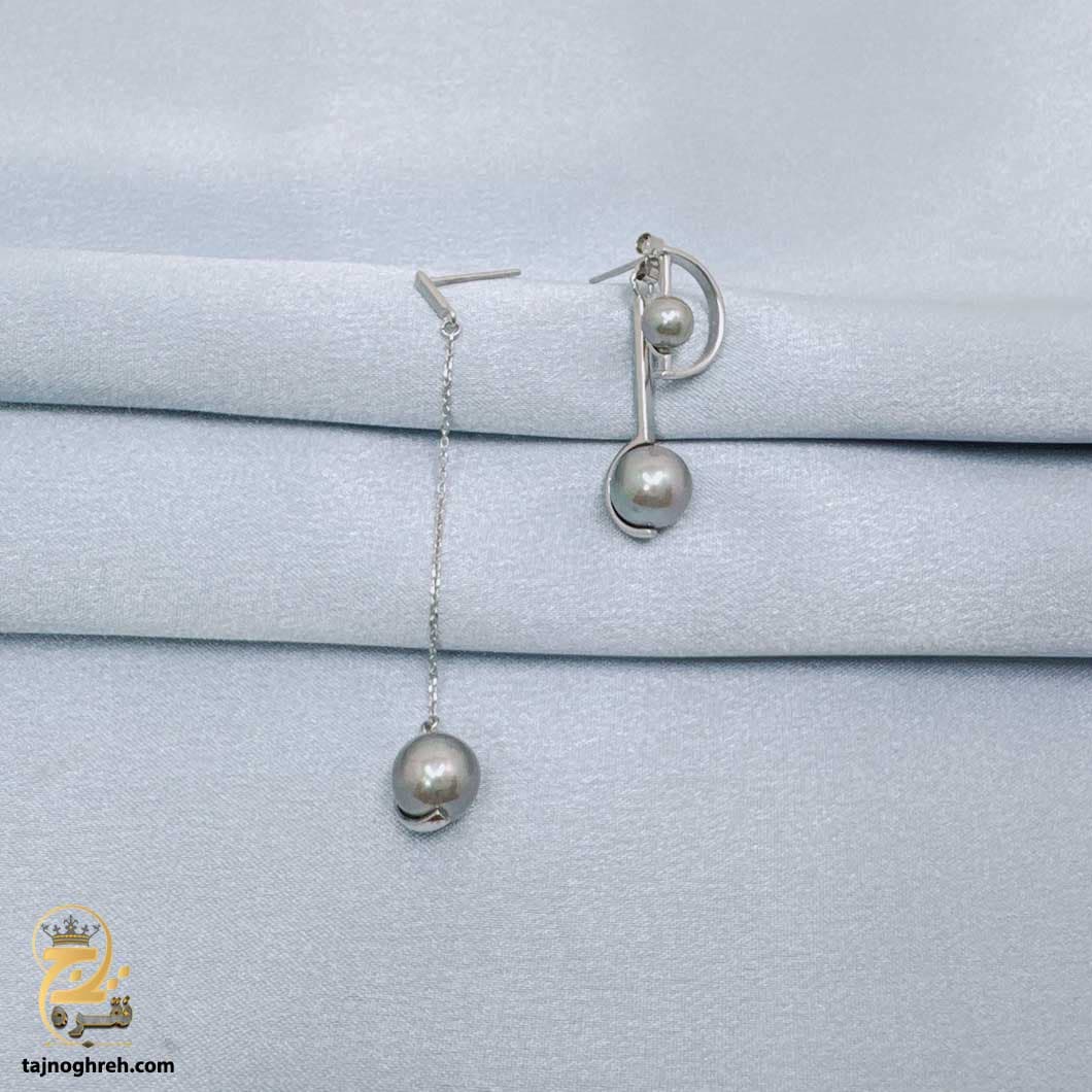 گوشواره نقره زنانه طرح مروارید خاکستری مدل ESW E114