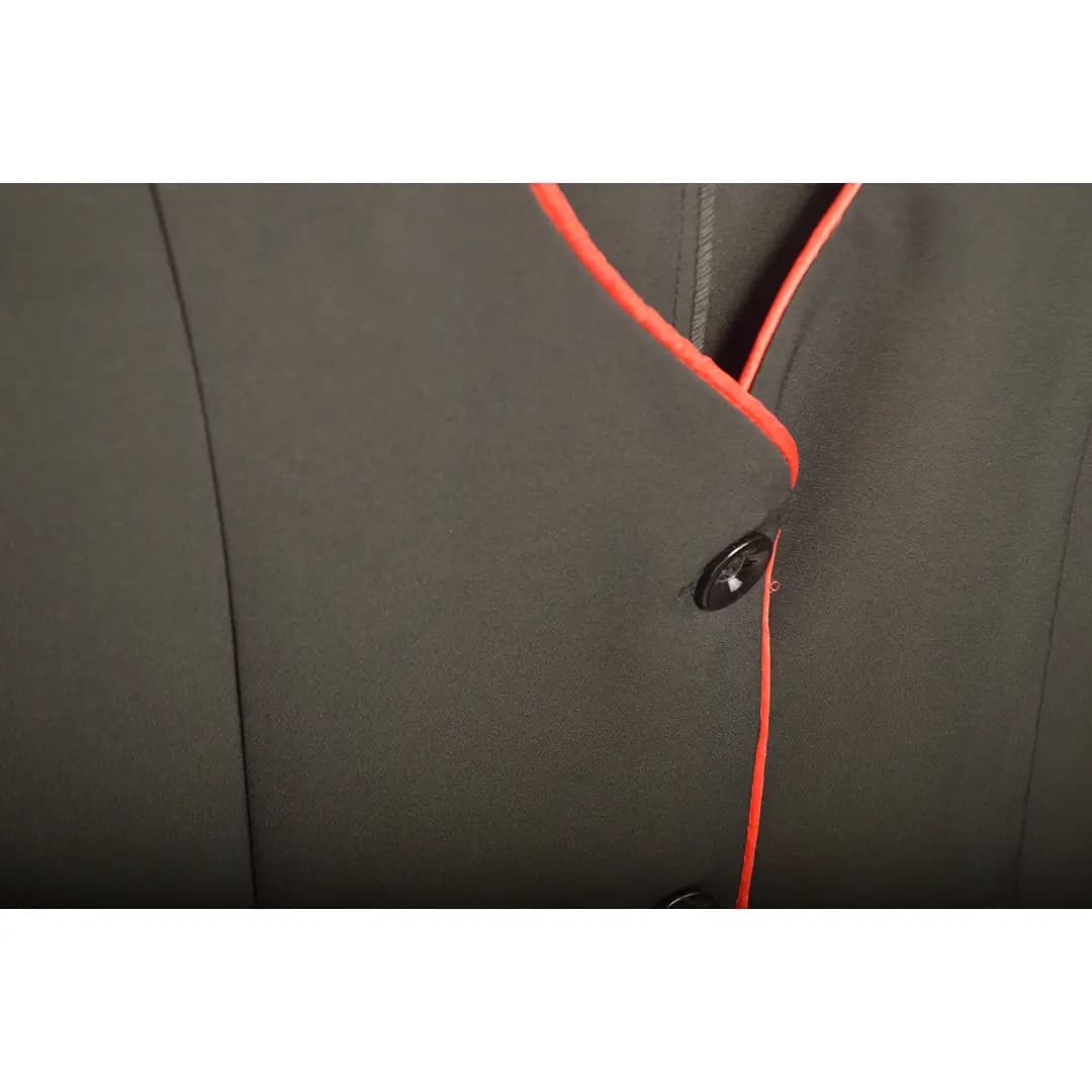 تک سایز: مانتو تک کرپ مازاراتی یقه هفت مغزی دوزی قرمز رنگ مشکی | بدون شلوار | 0501-45483 — تصویر ۵