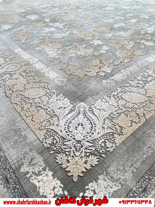 فرش 1200 شانه نگین مشهد طرح افشان کد 8080 نقره ای — تصویر ۳