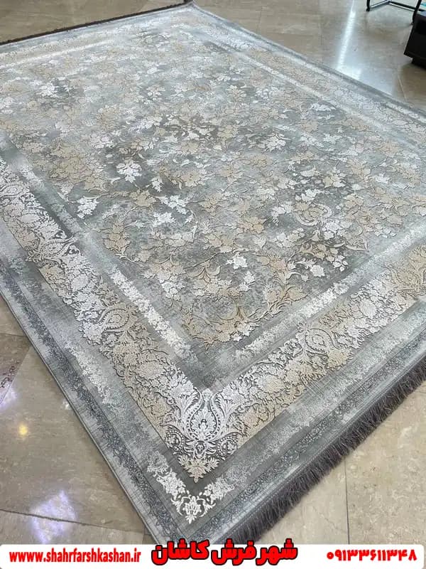 فرش 1200 شانه نگین مشهد طرح افشان کد 8080 نقره ای