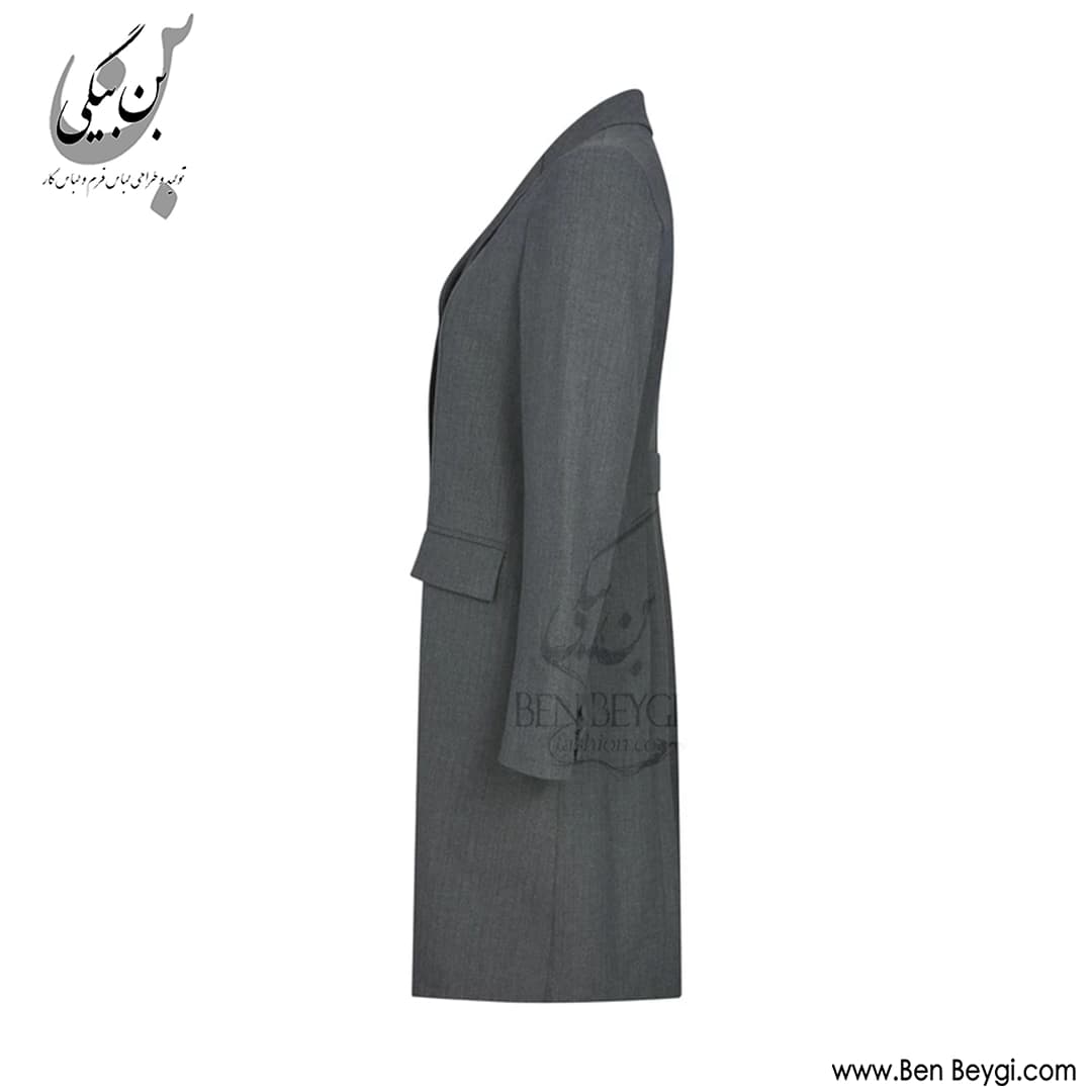 مانتو اداری طوسی یقه ملوانی تک دکمه پارچه بزیاق دیپلمات کد 42638 — تصویر ۵