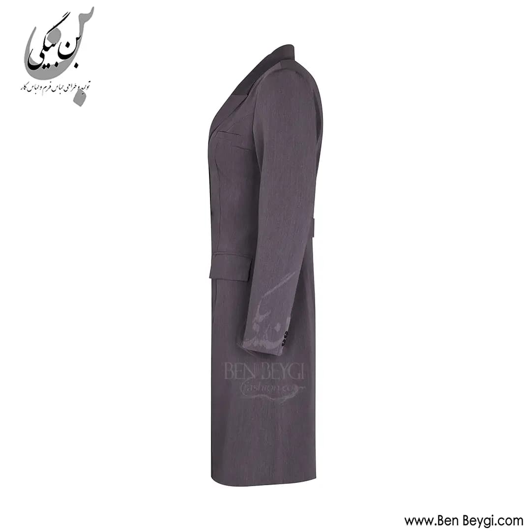 مانتو شلوار اداری طوسی چهار دکمه یقه بلیزر پارچه فیونا کد 41307 — تصویر ۵