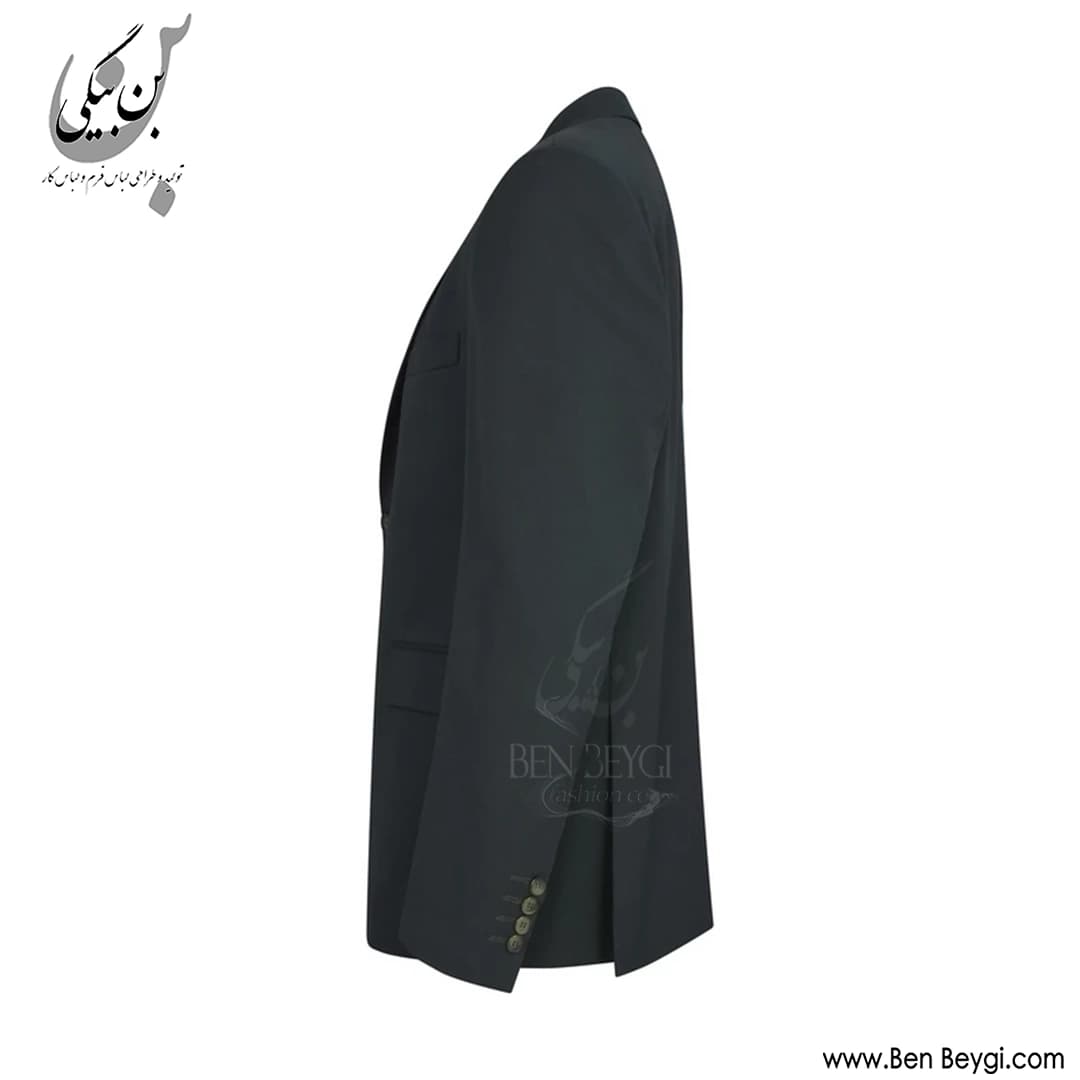 کت شلوار مردانه پارچه فاستونی یقه انگلیسی دو دکمه دو چاک رنگ ذغالی کد 42014 — تصویر ۵