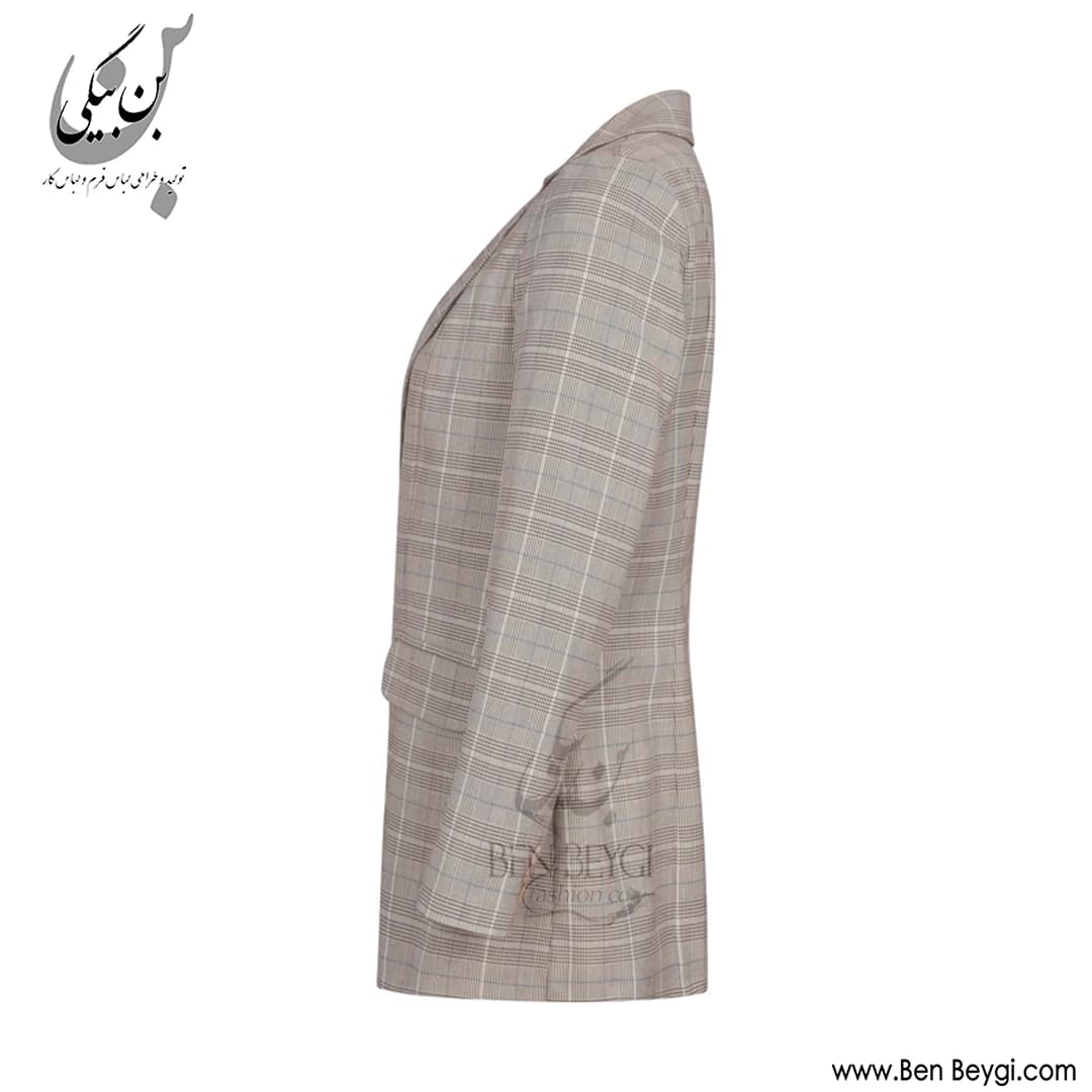 مانتو شلوار اداری کرم بزیاق دیپلمات یک سانت سه دکمه به همراه جلیقه یقه دار کد 41500 — تصویر ۴