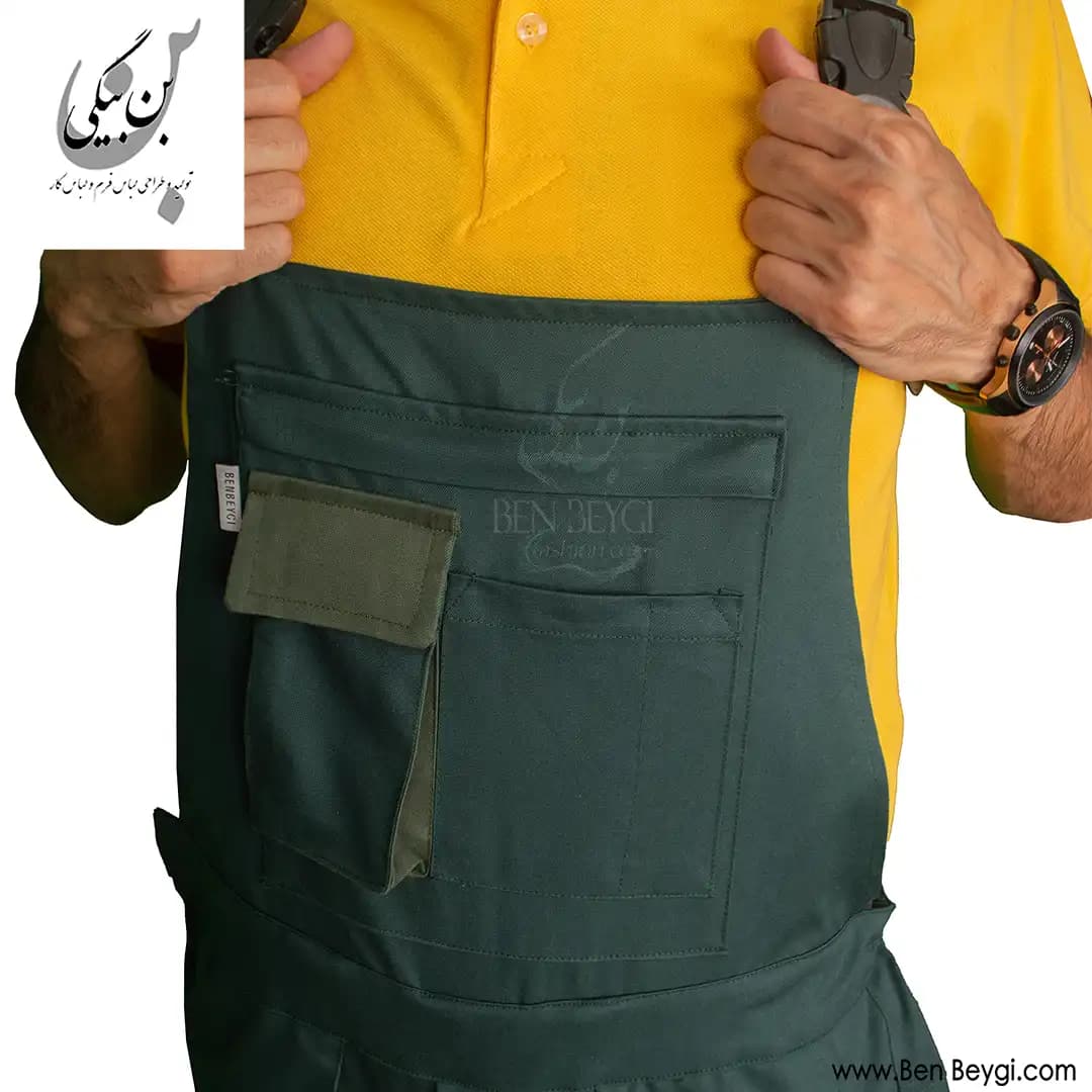 لباس کار دوبنده پارچه کتان رنگ سبز خرجکار سبز کمرنگ کد 35054 — تصویر ۳
