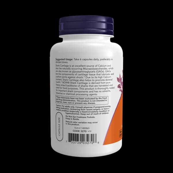 کپسول غضروف کوسه 750 میلی گرم ناو فودز بسته 100 عددی (NOW Foods Shark Cartilage 750mg 100 Capsules) — تصویر ۳
