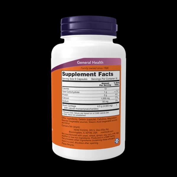 کپسول غضروف کوسه 750 میلی گرم ناو فودز بسته 100 عددی (NOW Foods Shark Cartilage 750mg 100 Capsules) — تصویر ۴