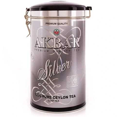 چای سیاه سیلان با طعم ساده اکبر سیلور اصلی وارداتی قوطی فلزی استوانه ای بلند با درب قفل دار (نقره ای رنگ) 300 گرمی — تصویر ۲