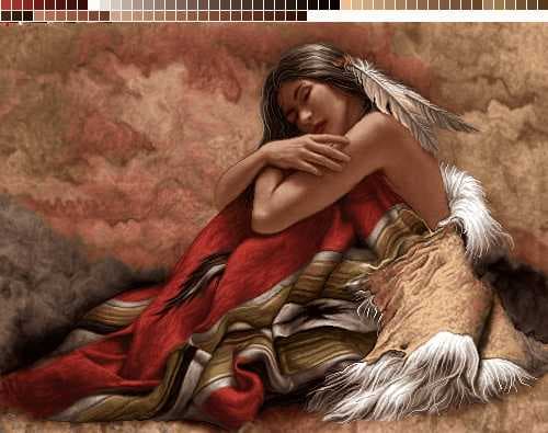 نخ و نقشه تابلوفرش طرح انتظار سرخپوست