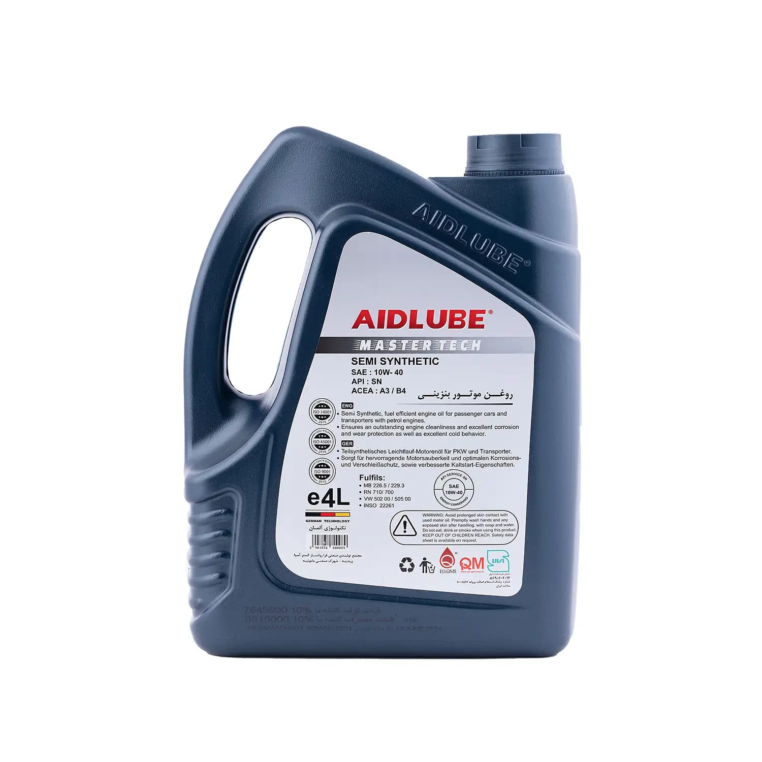 روغن موتور AIDLUBE MASTER TECH 10W40 SN ایدلوب 4L — تصویر ۴