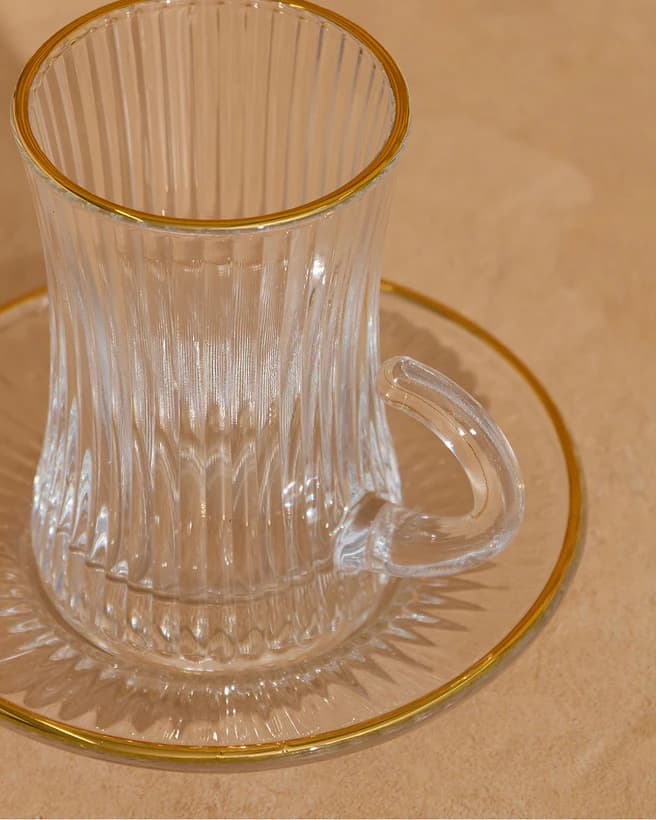 ست استکان نعلبکی لب طلایی شیاردار دلی گلس DELI GLASS — تصویر ۴