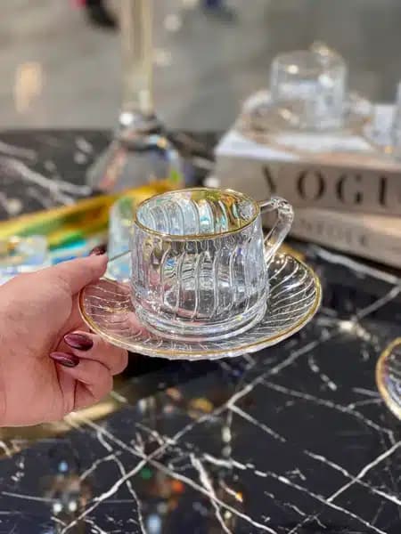 ست استکان نعلبکی لب طلایی شیاردار دلی گلس DELI GLASS — تصویر ۷