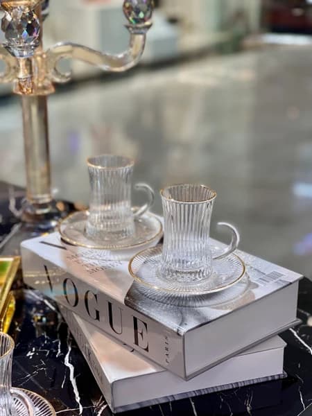 ست استکان نعلبکی لب طلایی شیاردار دلی گلس DELI GLASS — تصویر ۶