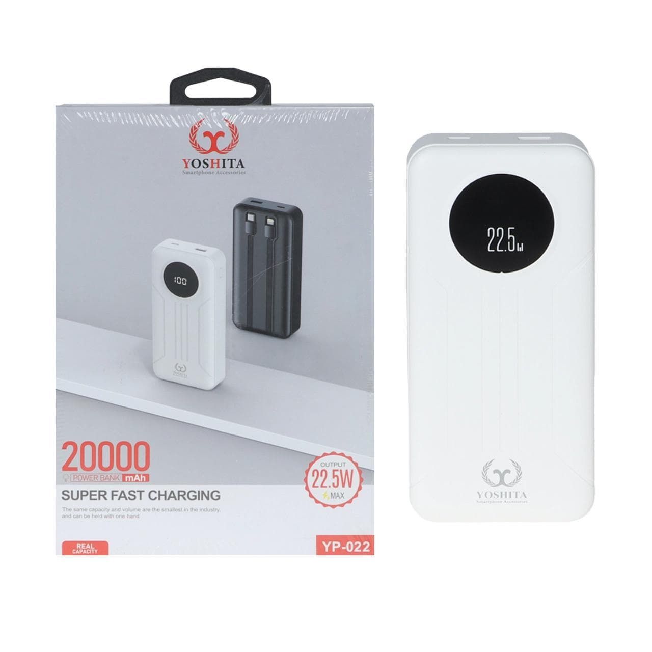پاوربانک شارژ فست Yoshita 20000mAh مدل YP-022 22.5W – سفید – MMS (گارانتی شش ماهه YA)