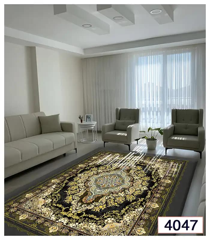 روفرشی کشدار طرح ترک زمینه مشکی طلائی کد4047 — تصویر ۲