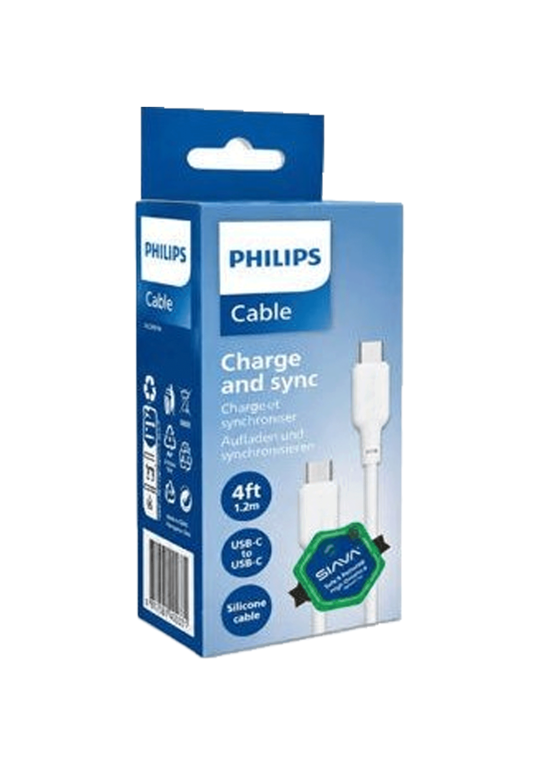 کابل 1.2 متری دو سر Type-c برند Philips مدل DLC6541CW گارانتی سی آوا — تصویر ۳