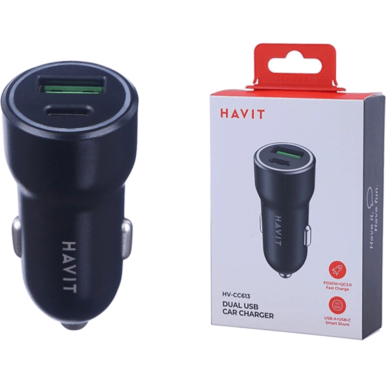 شارژر فندکی Havit مدل CC613 دو پورت 20W گارانتی شرکتی