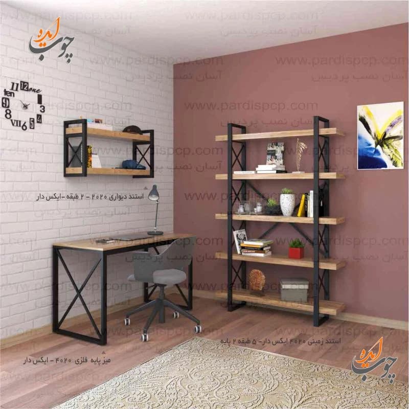 استند چوب و فلز پنج طبقه طول 120 ارتفاع 180 با پروفیل 20*40 میلیمتر — تصویر ۵