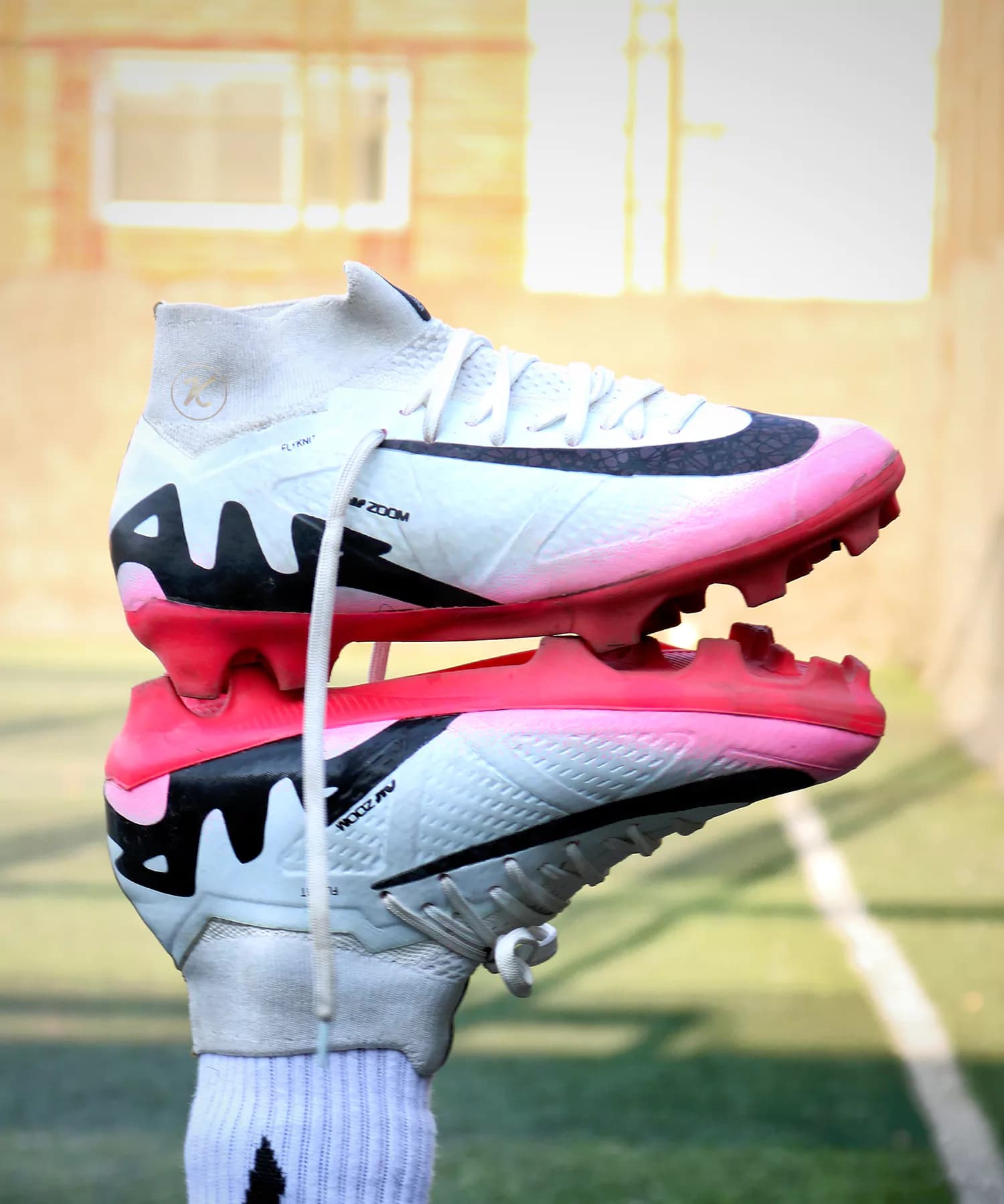 کفش فوتبال نایک مرکوریال ایرزوم سفید صورتی ساقدار Nike Airzoom — تصویر ۴