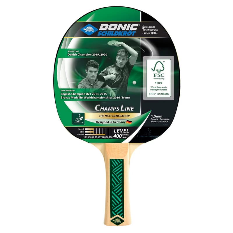 راکت پینگپنگ Donic Schildkröt مدل Champs Line 400 | رویه ITTF و اسفنج ۱.۵ میلیمتری با چوب FSC