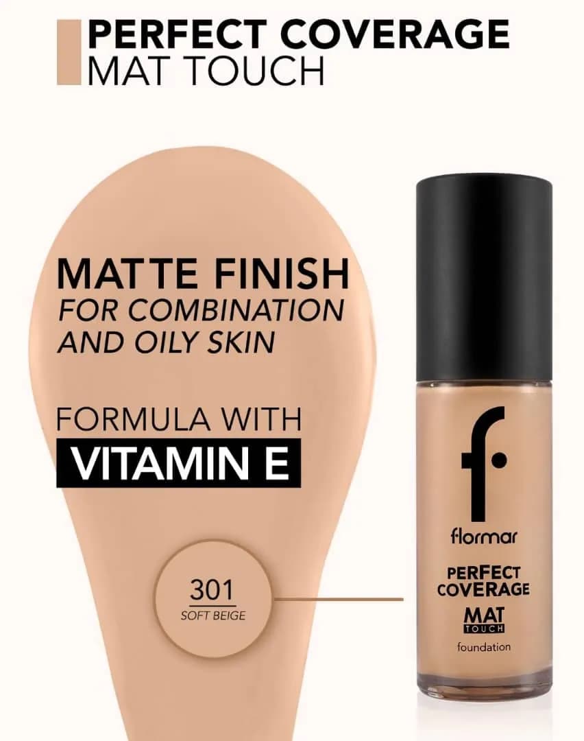کرمپودر مات فلورمار – Flormar Perfect Coverage Mat Touch Foundation