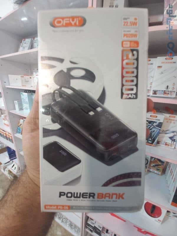 پاوربانک اوفی OFYI مدل PB-06 ظرفیت 20000 میلیآمپر ساعت — تصویر ۴