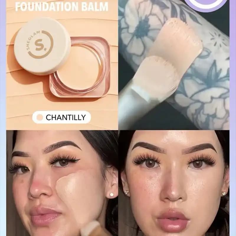 پنکک کرم پودری شیگلم رنگ Chantilly؛ کاور بالا و بافت ابریشمی مناسب پوستهای روشن (Sheglam) — تصویر ۳